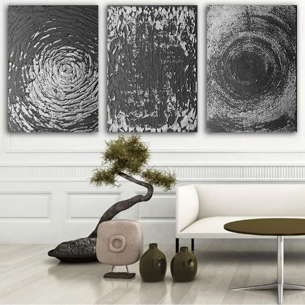 Cam Tablo Gri Tonlu Üçlü Set 29