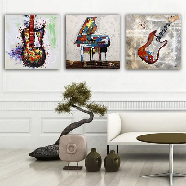 Cam Tablo Piyano Gitar 3 Parça Set 62