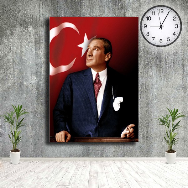 Türk Bayraklı Mustafa Kemal Atatürk Cam Tablo