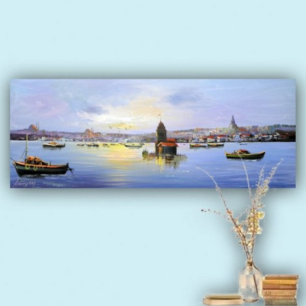 Eski İstanbul Manzarası ve Kız Kulesi Kanvas Tablo