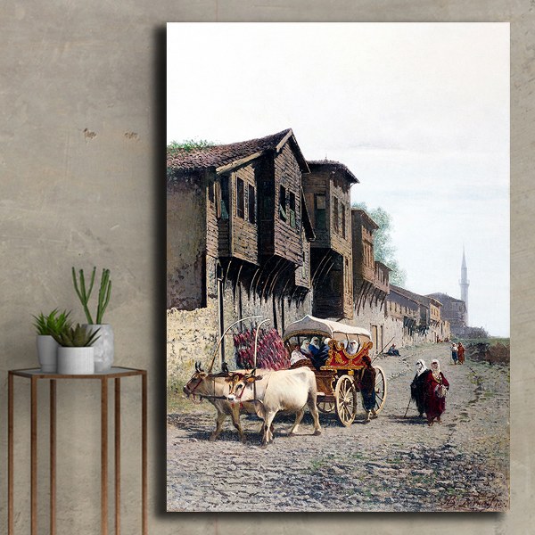 Eski İstanbul Kağnı Arabası Cam Tablo