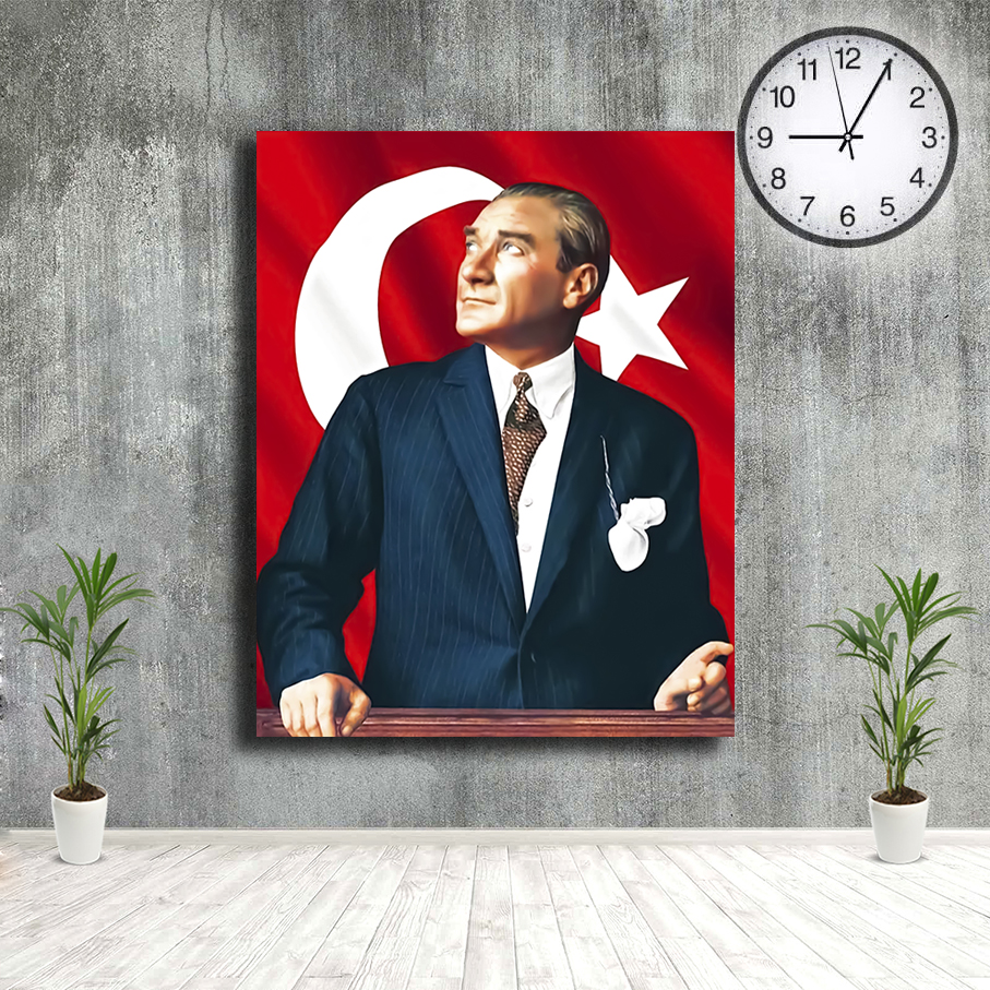 Mustafa Kemal Atatürk ve Türk Bayraklı Cam Tablo